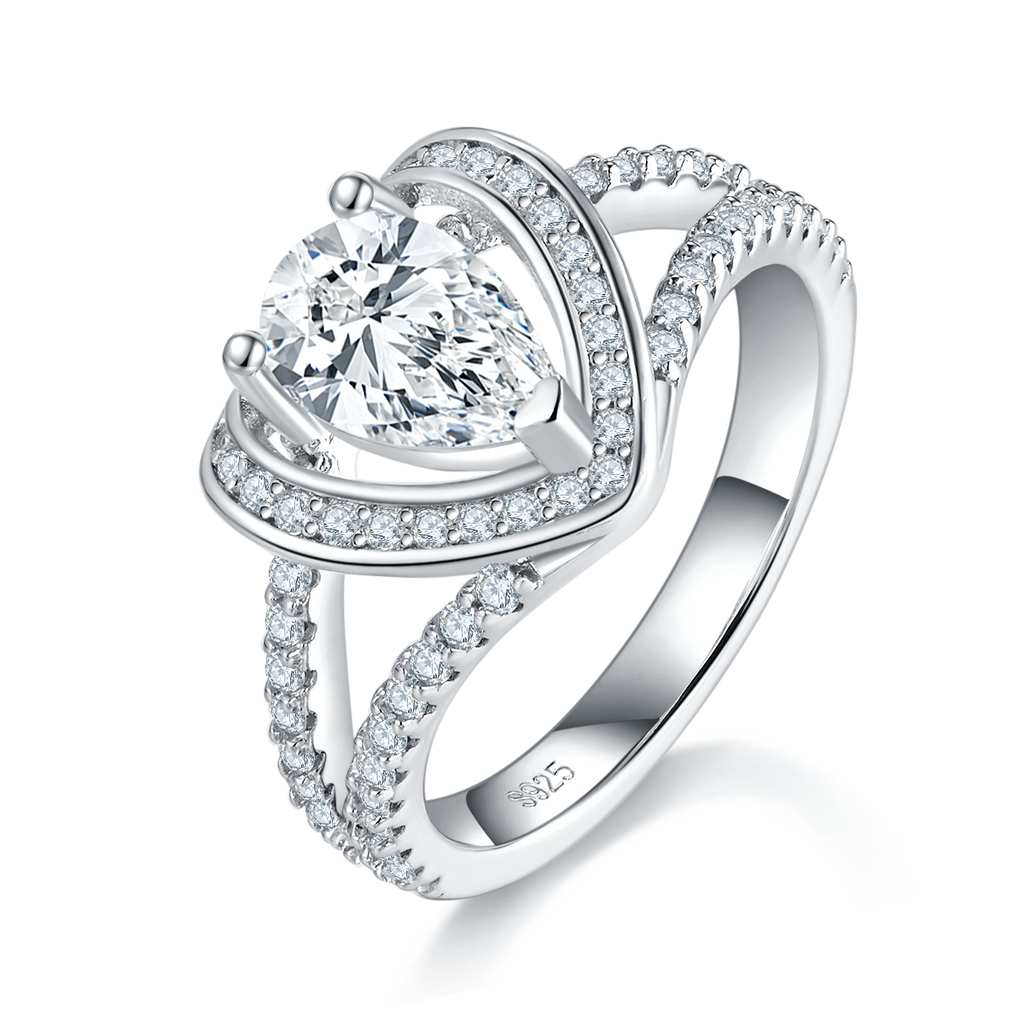 Herz Moissanit Ring mit Split Shank Pave Halo