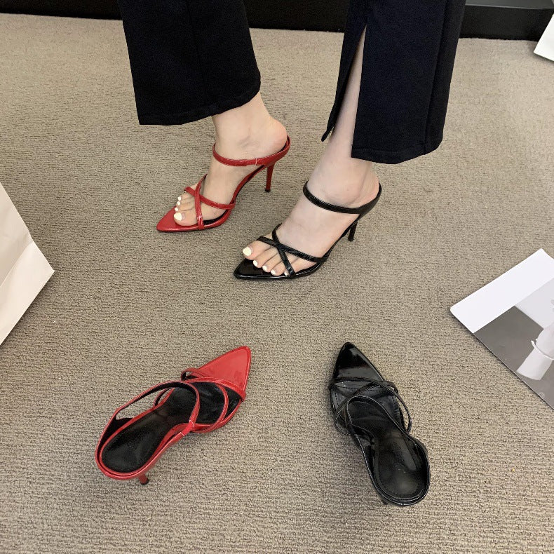 Weinrote Stiletto-Sandalen mit Fischmaul-Zehenpartie – Bild 14 | LuxeStyle