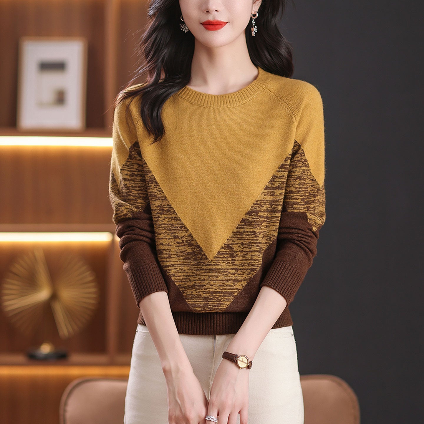 Beige Blockpullover