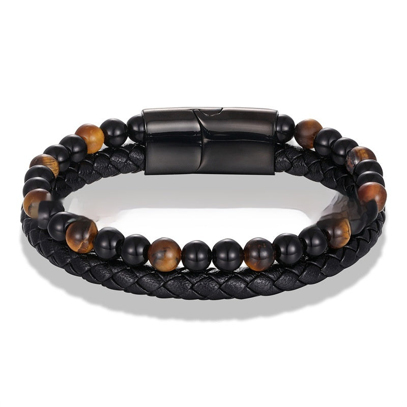 Vulkanstein-Lederarmband mit blauem Tigerauge – Bild 2 | LuxeStyle