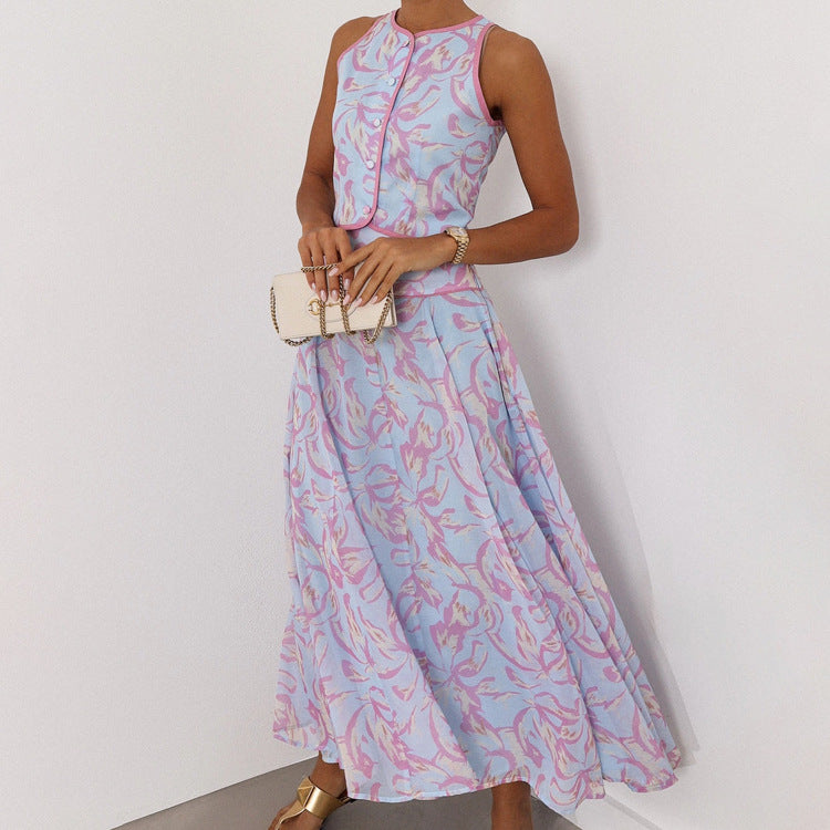 Abstrakter Print Crop-Top & Midi-Rock Set
