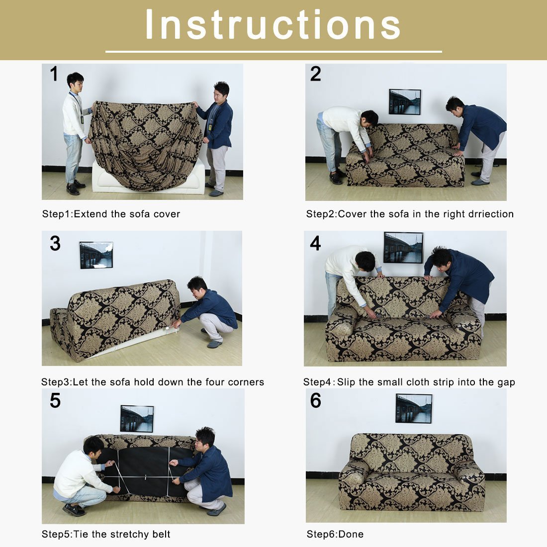 Elastischer Sofa-Bezug mit Pflanzenmuster – Bild 2 | LuxeStyle