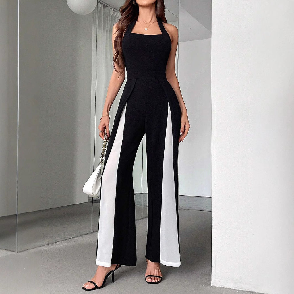 Eleganter Halter Jumpsuit Schwarz-Weiss