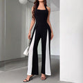 Eleganter Halter Jumpsuit Schwarz-Weiss