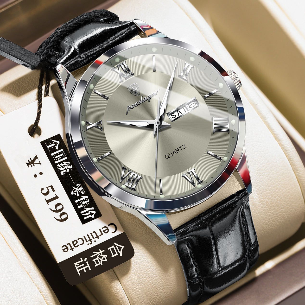 Herren-Armbanduhr mit Kalender und Leuchtzeigern