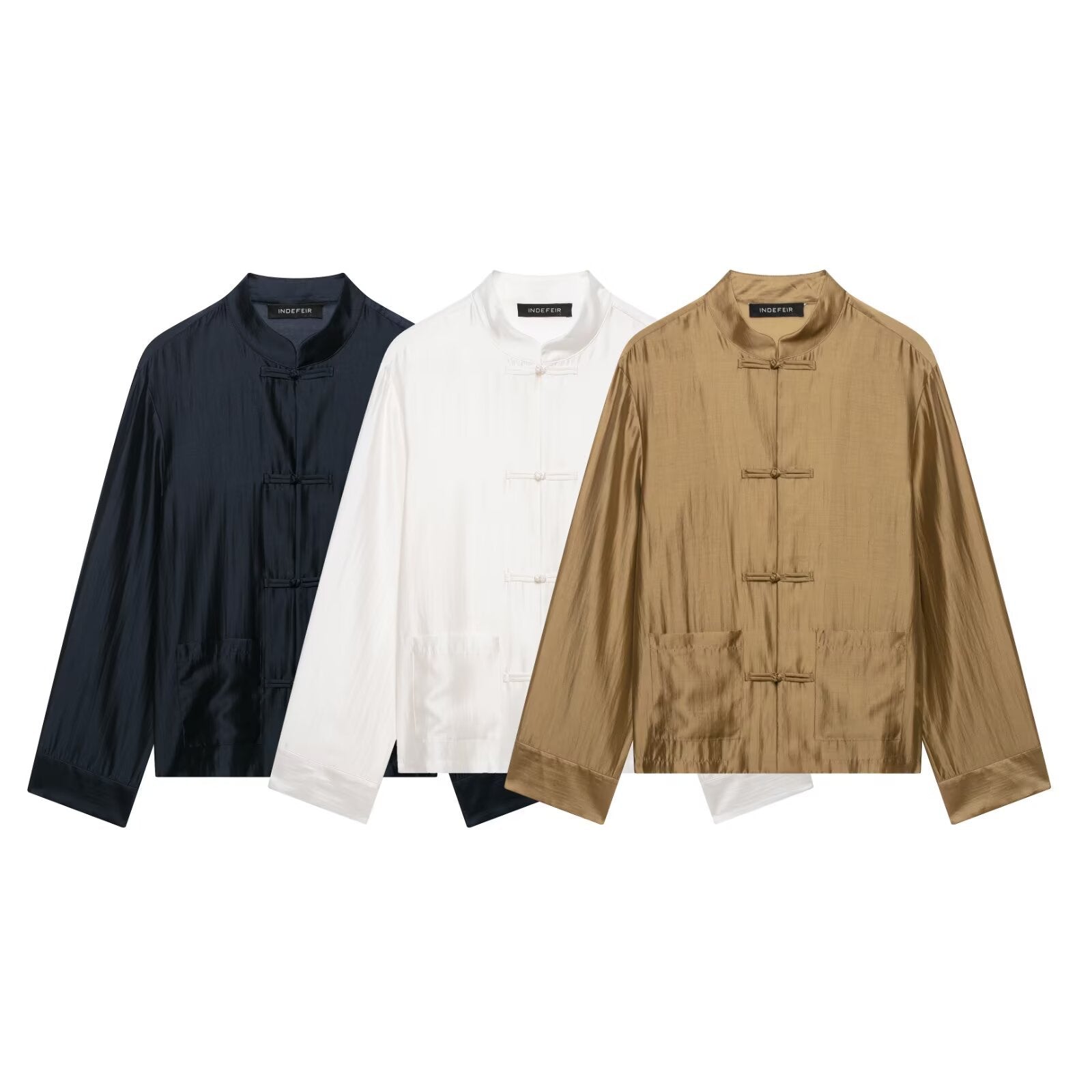 Satinbluse mit Stehkragen und Schleifenverschluss