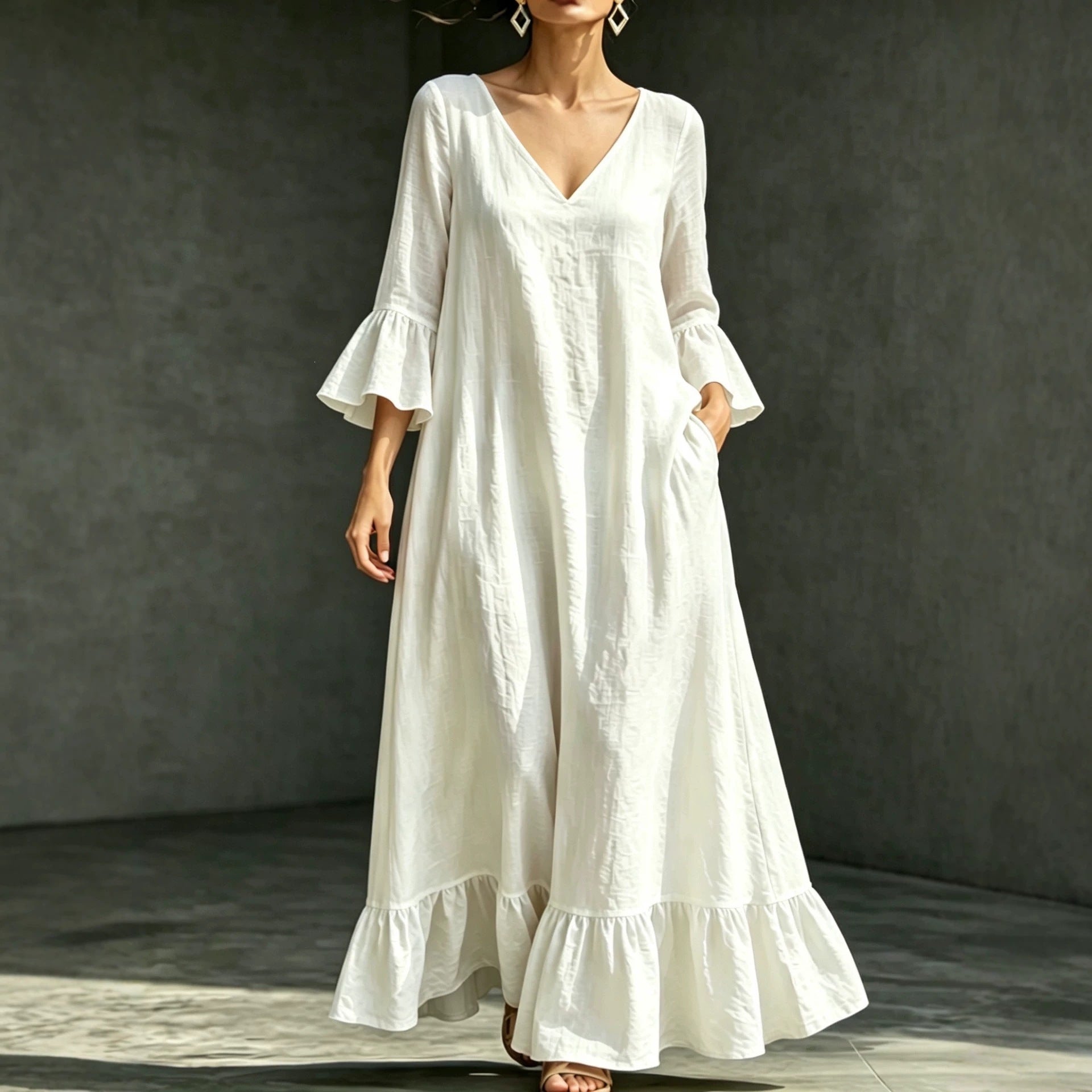 Midikleid mit Rüschensaum und 3/4-Ärmeln