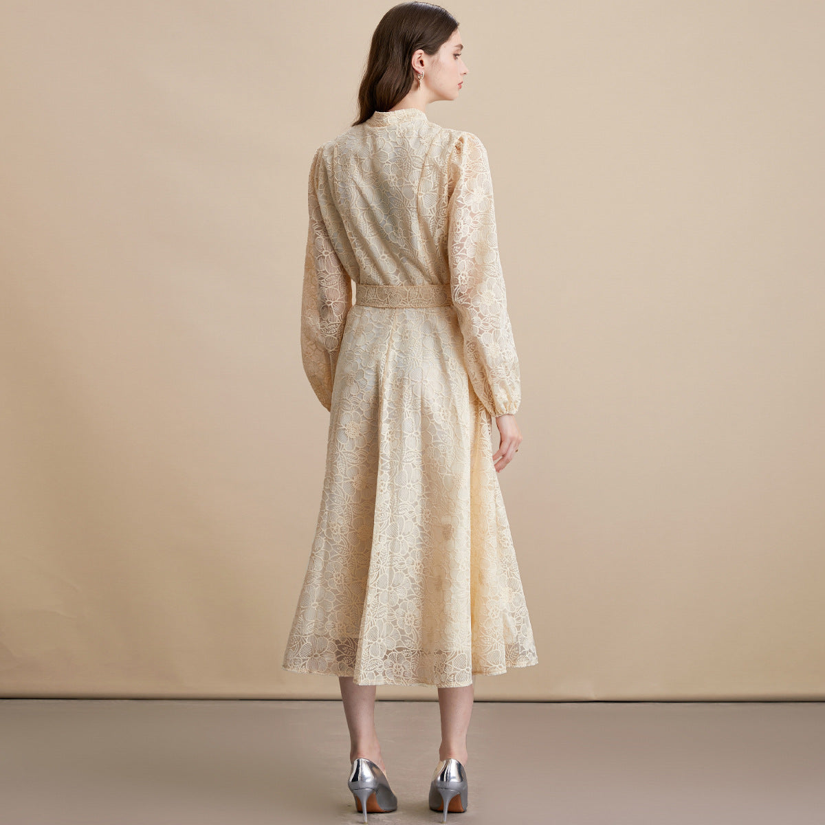 Apricot Maxi-Kleid mit Spitze und Korsett