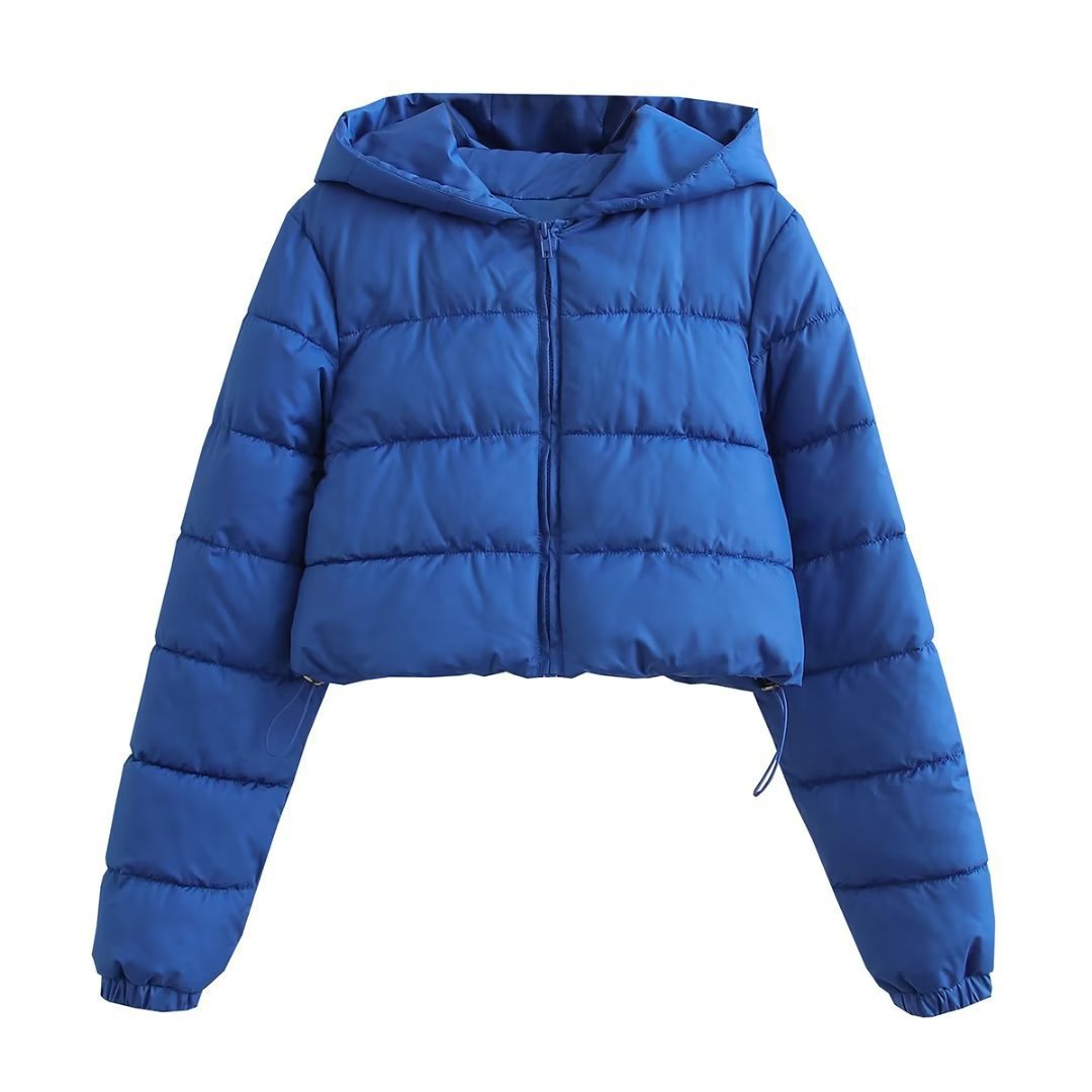 Kurz geschnittener bunter Pufferjacke mit Kapuze | LuxeStyle