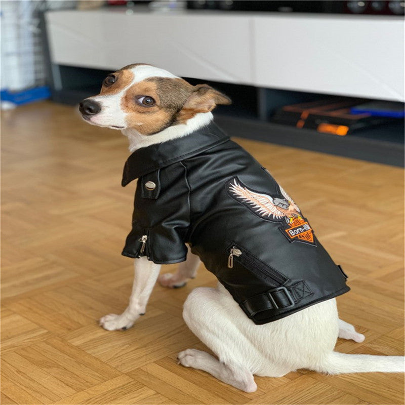 Hunde Lederjacke mit Adler-Stickerei