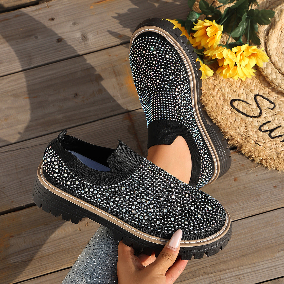 Glitzer-Sneaker mit Chunky Heel