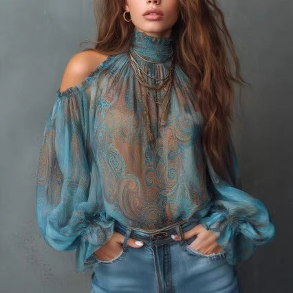 Bluse mit Spargelfarn- und Blumenmuster