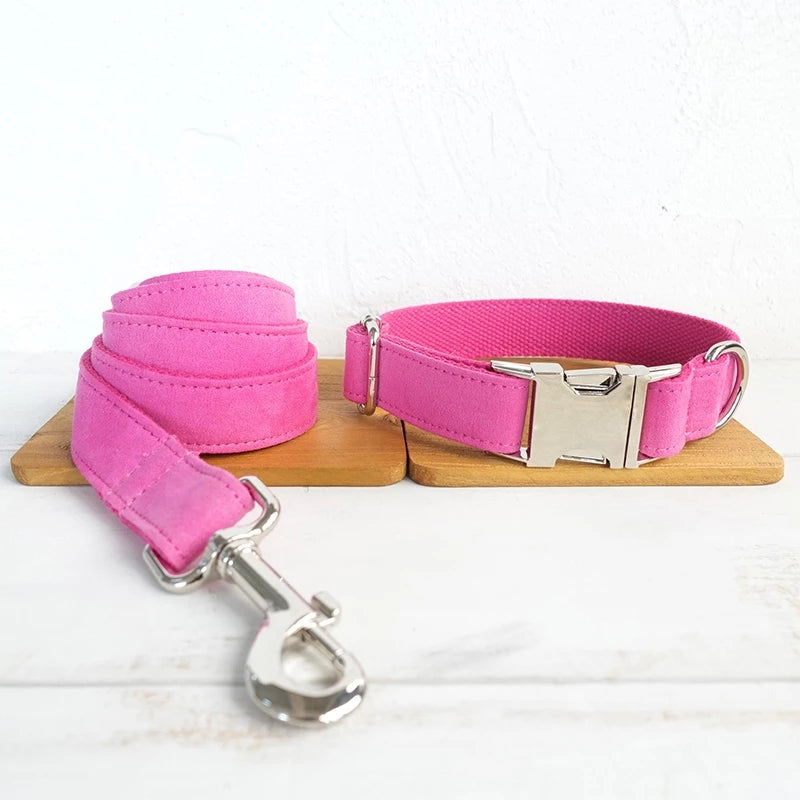 Hundehalsband und Leine aus rosa Samt – Bild 2 | LuxeStyle