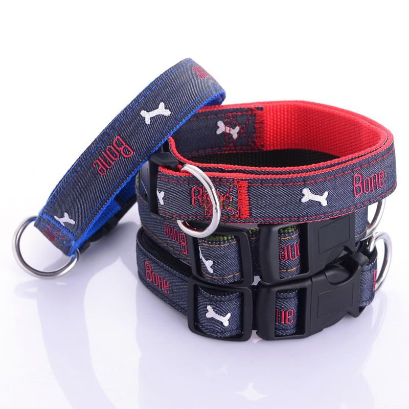 Jeans-Hundehalsband mit Knochen-Stickerei – Bild 4 | LuxeStyle