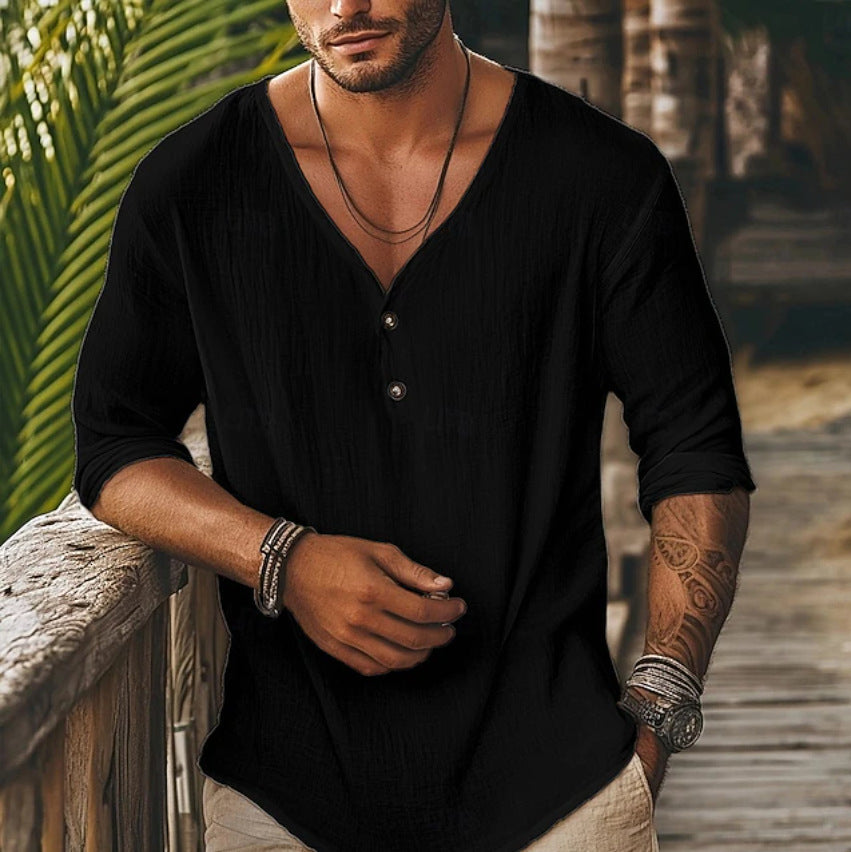 V-Ausschnitt Langarmshirt für Herren – Ansicht 4