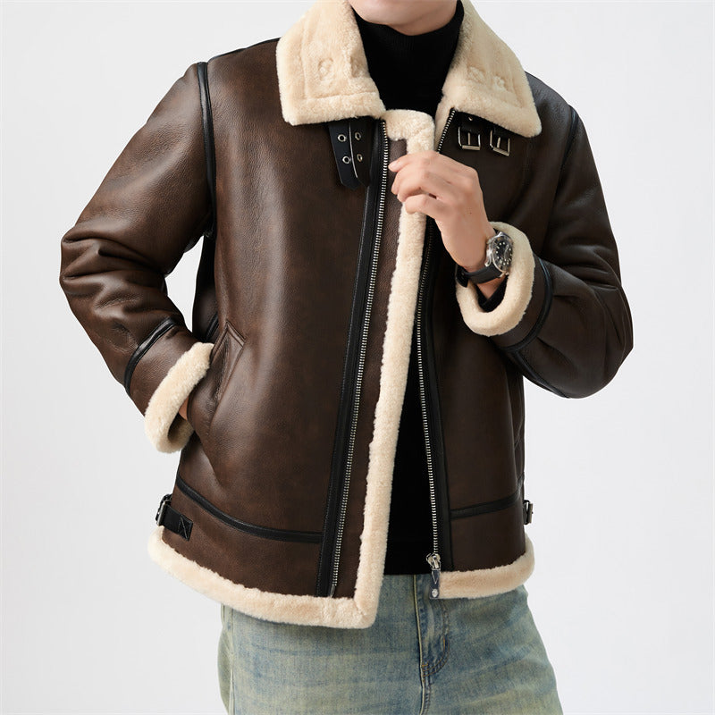 Kurze Shearling-Jacke für Herren mit Fellfutter – Ansicht 2