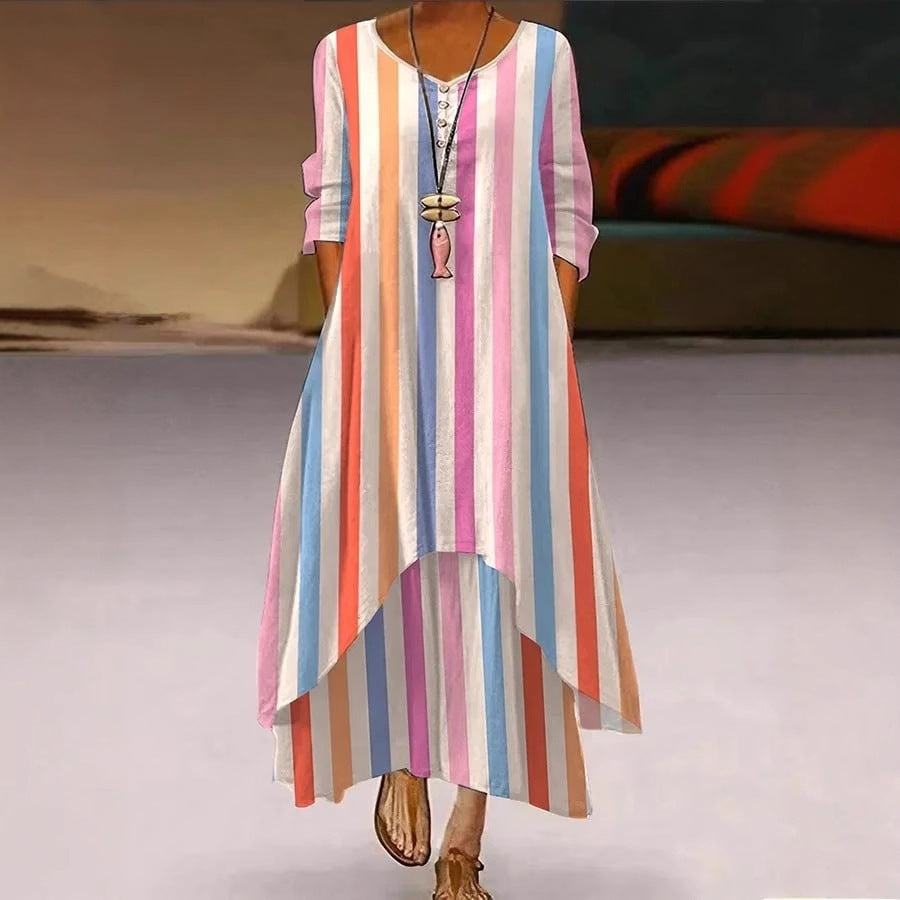 Maxikleid mit asymmetrischem Saum & 3D-Prägung – Bild 2 | LuxeStyle