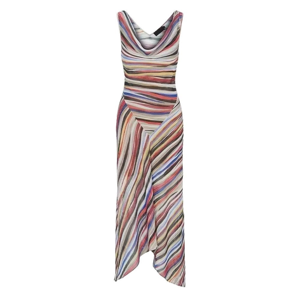 Seidenes Resort-Maxikleid mit Streifen & V-Ausschnitt – Bild 2 | LuxeStyle