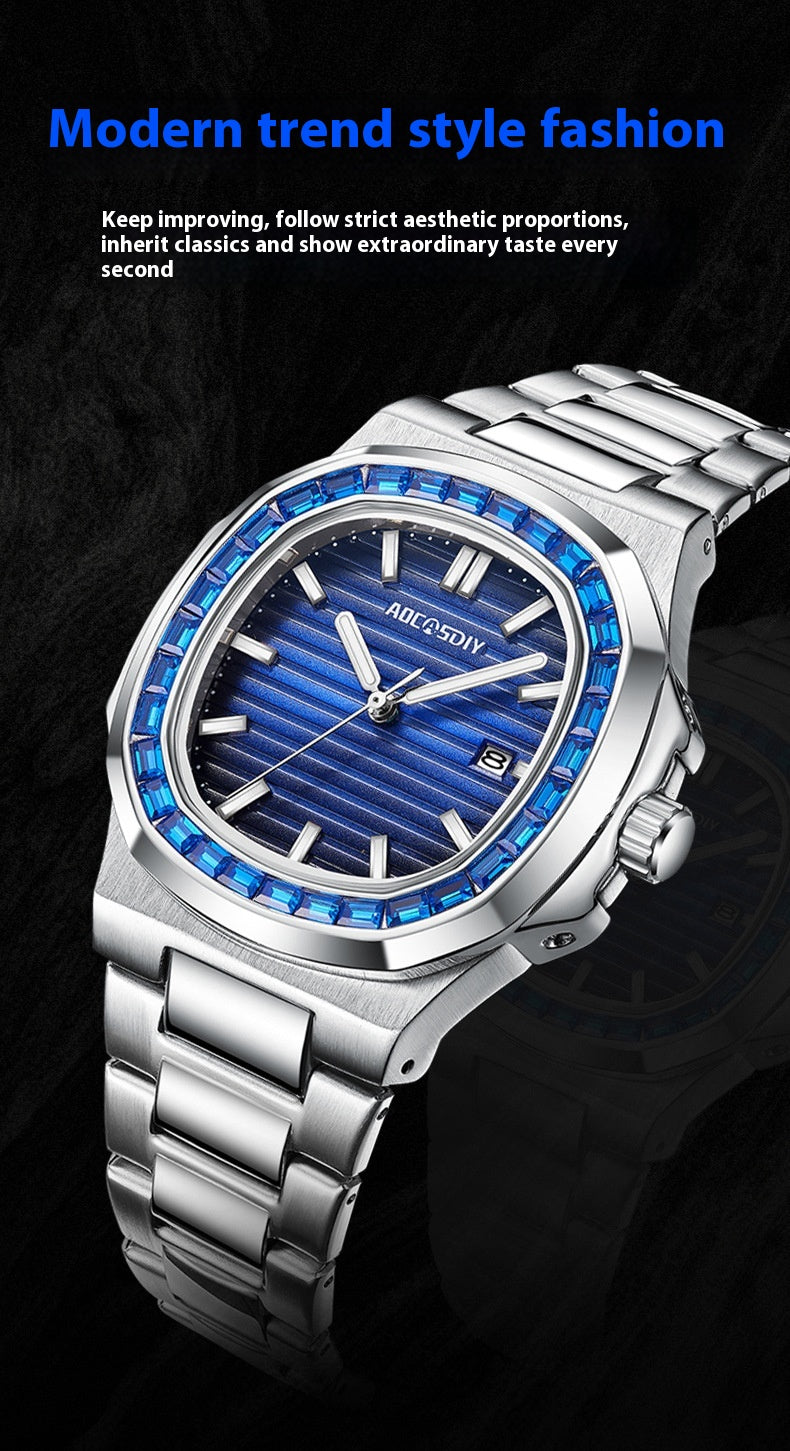 Herren Quarzuhr mit Leuchtzeigern und Stahlarmband – Bild 8 | LuxeStyle