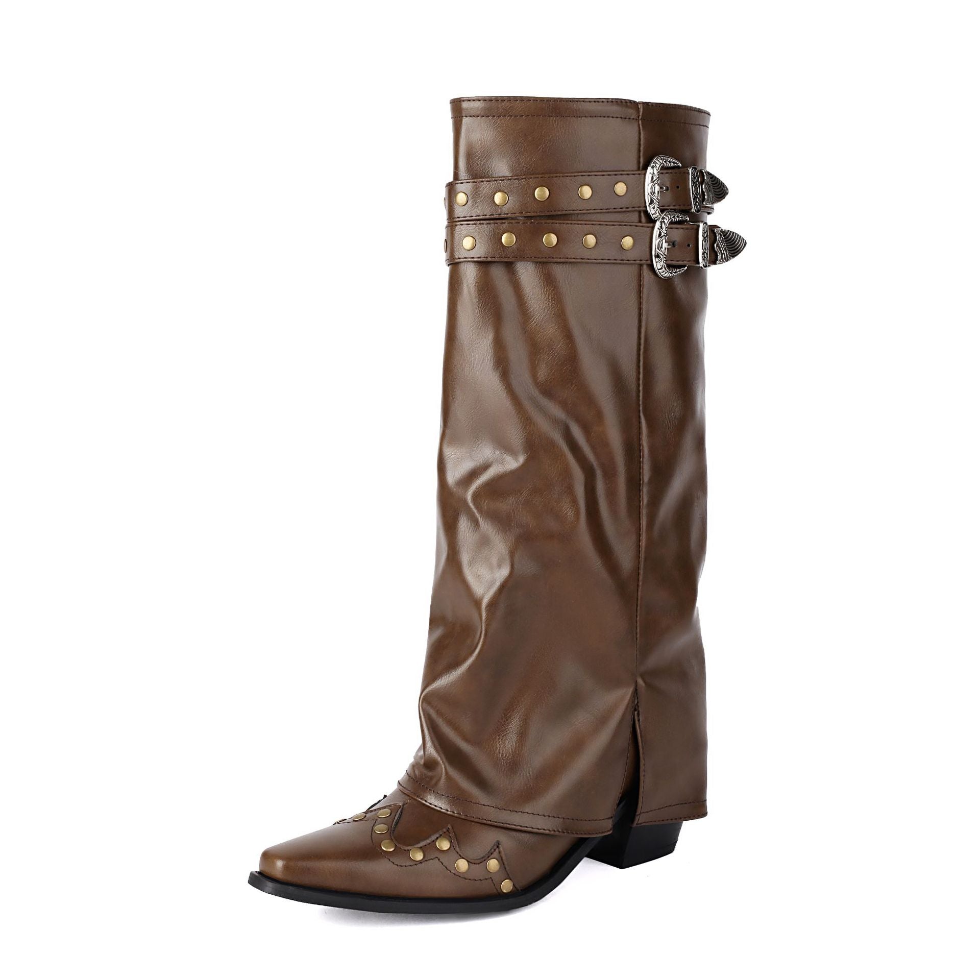 Hohe Chunky Boots mit Nieten und Schnallen