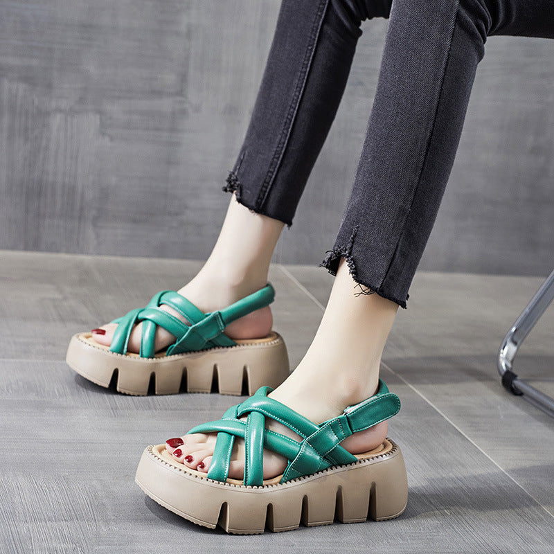 Weisses Ledersandale mit Plattform – Bild 3 | LuxeStyle