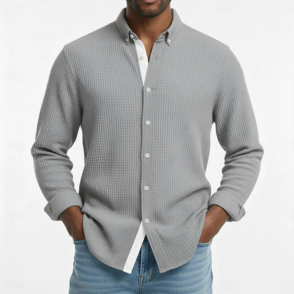 Herren Waffelstrick Langarm-Shirt Cardigan – Ansicht 7