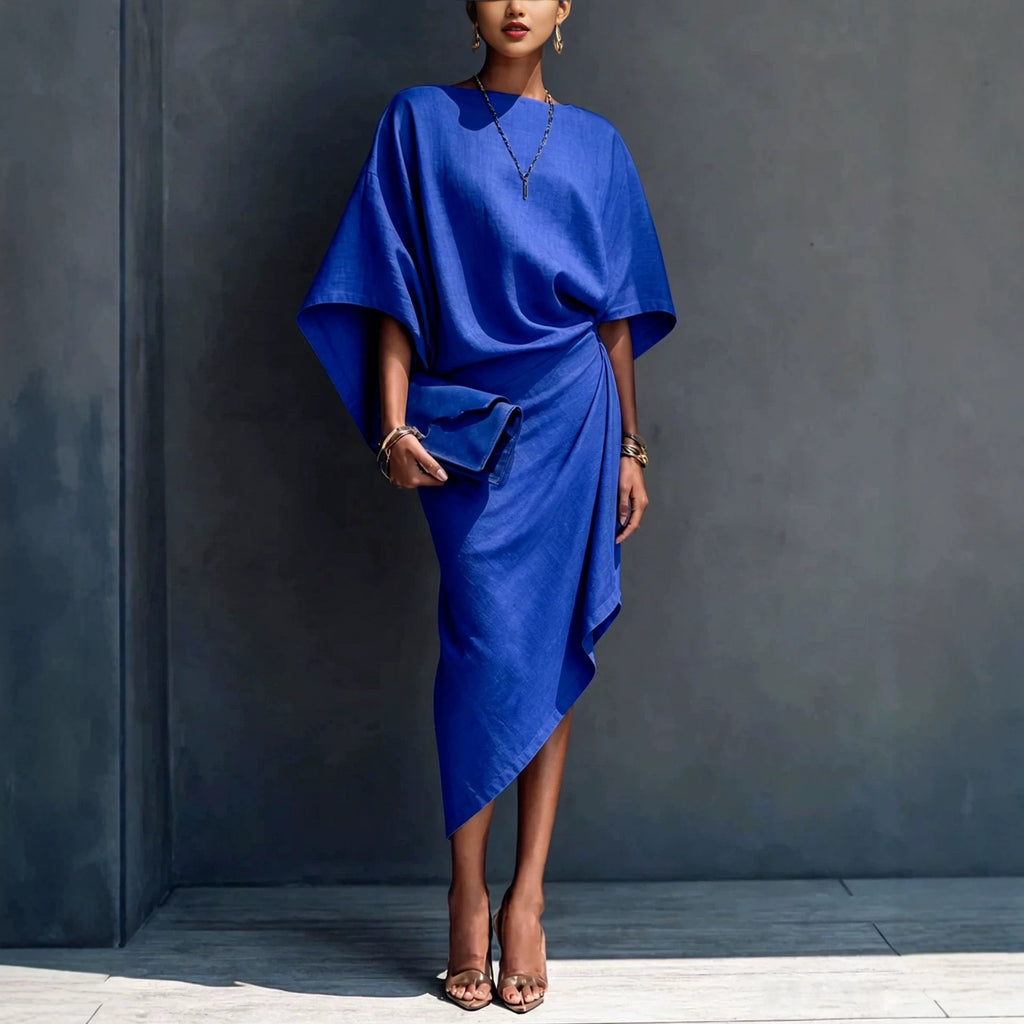 Weiten-sitzendes Batwing-Midi-Rockkleid asymmetrisch