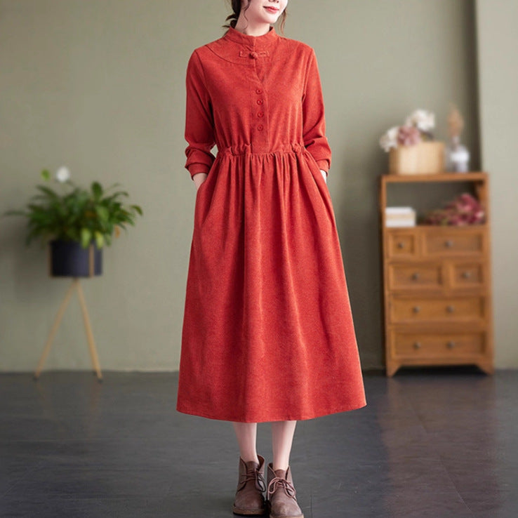 Kleid mit Knopfleiste und Stand-up Kragen aus Cord – Bild 6 | LuxeStyle