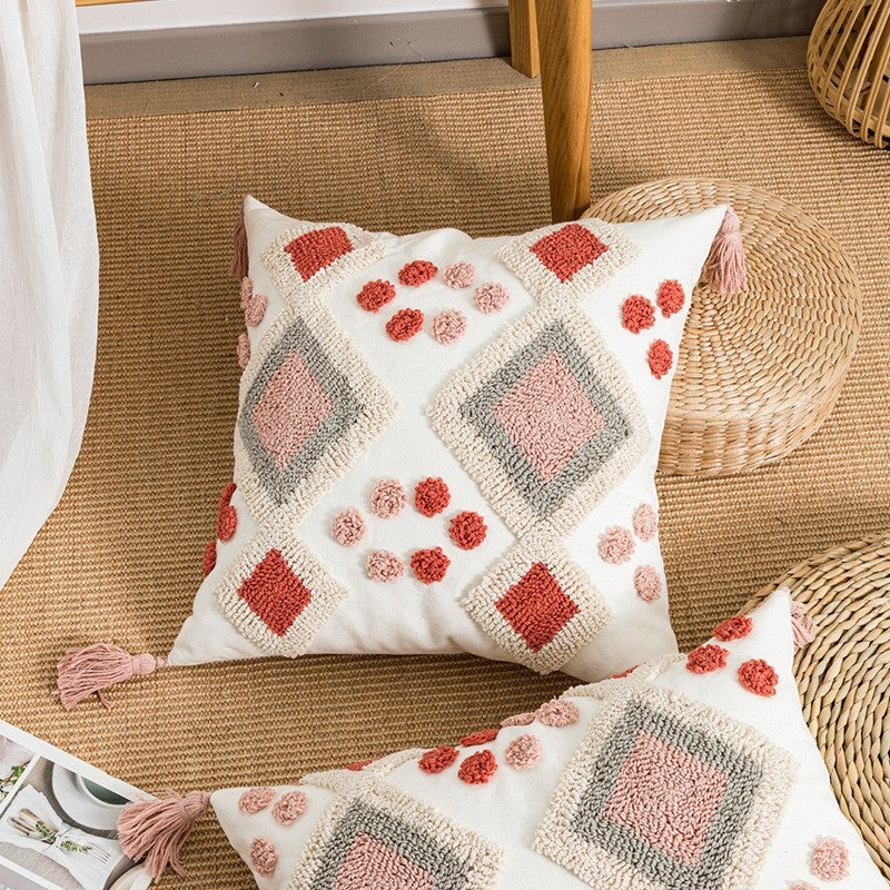 Boho-Kissenbezug mit Stickerei und Quasten – Ansicht 2