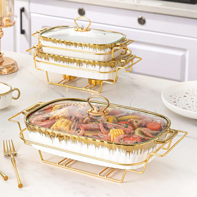 Goldplattierte Rechteckige Casserole mit Deckel