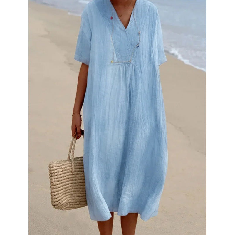 Figurbetontes Freizeitkleid aus Baumwoll-Leinen