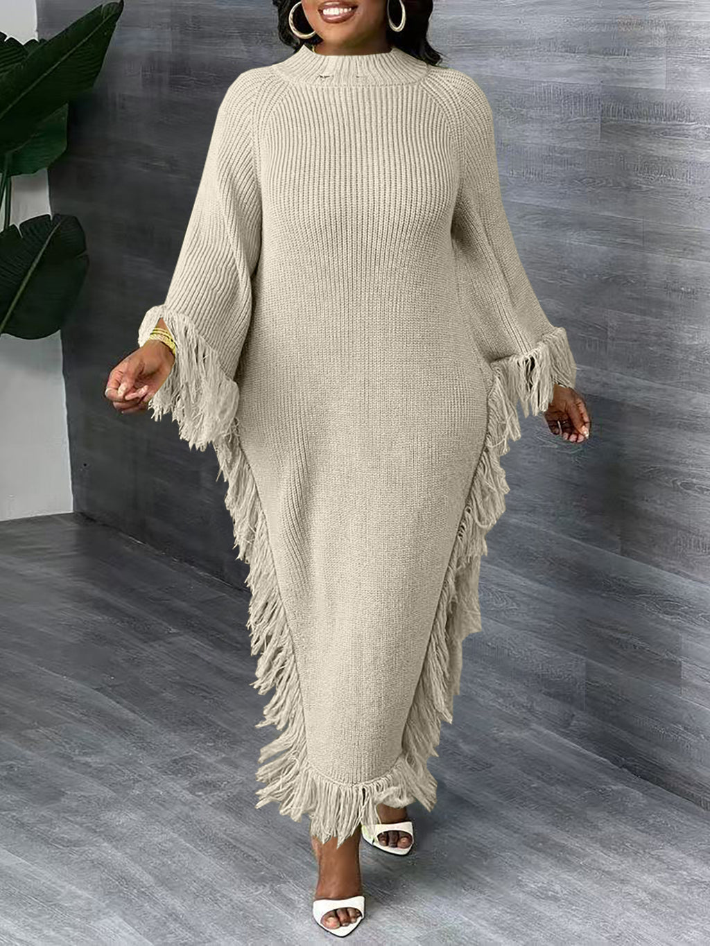 Casual Midi-Kleid mit Quasten und Raglanärmeln