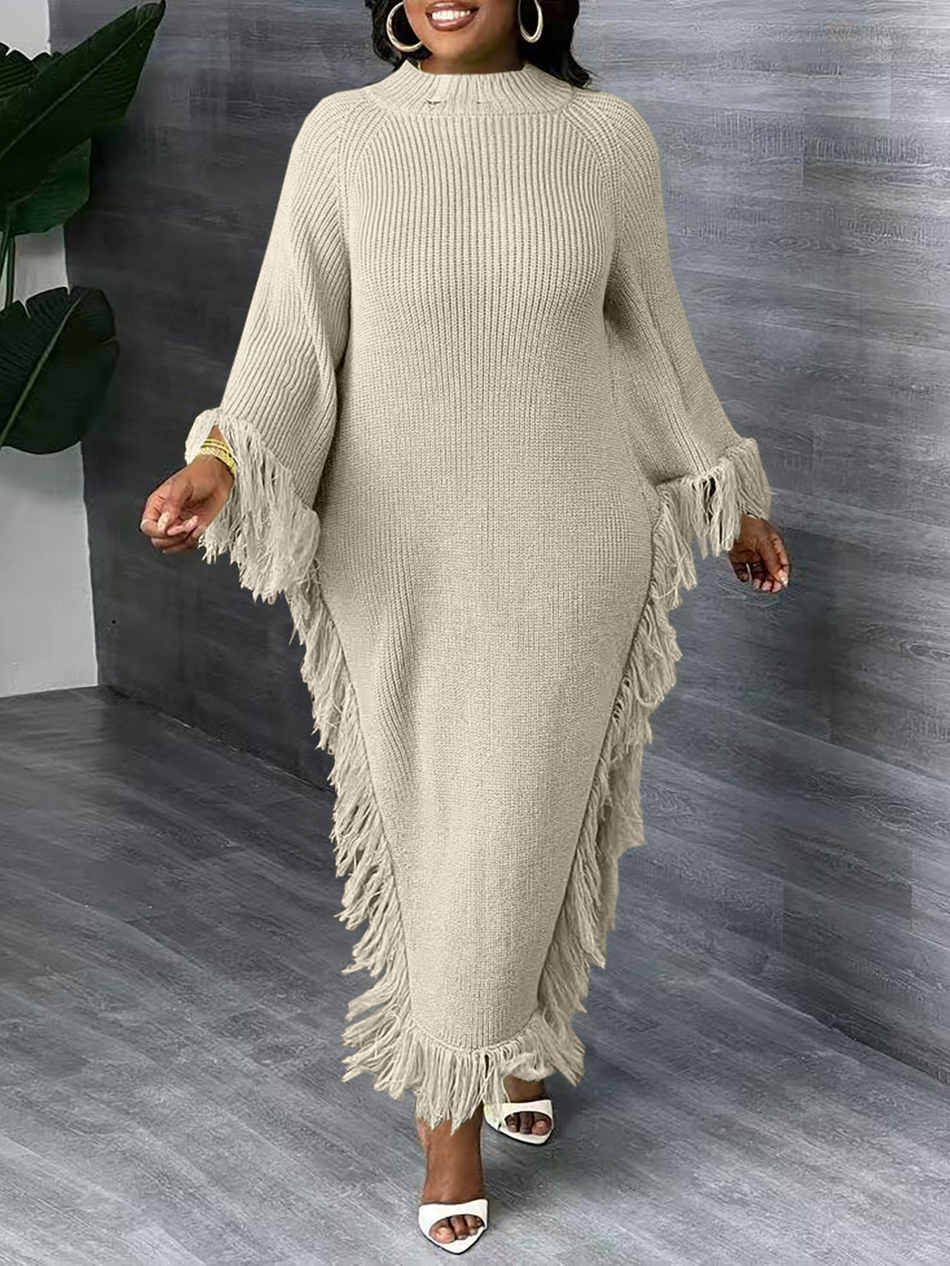 Casual Midi-Kleid mit Quasten und Raglanärmeln