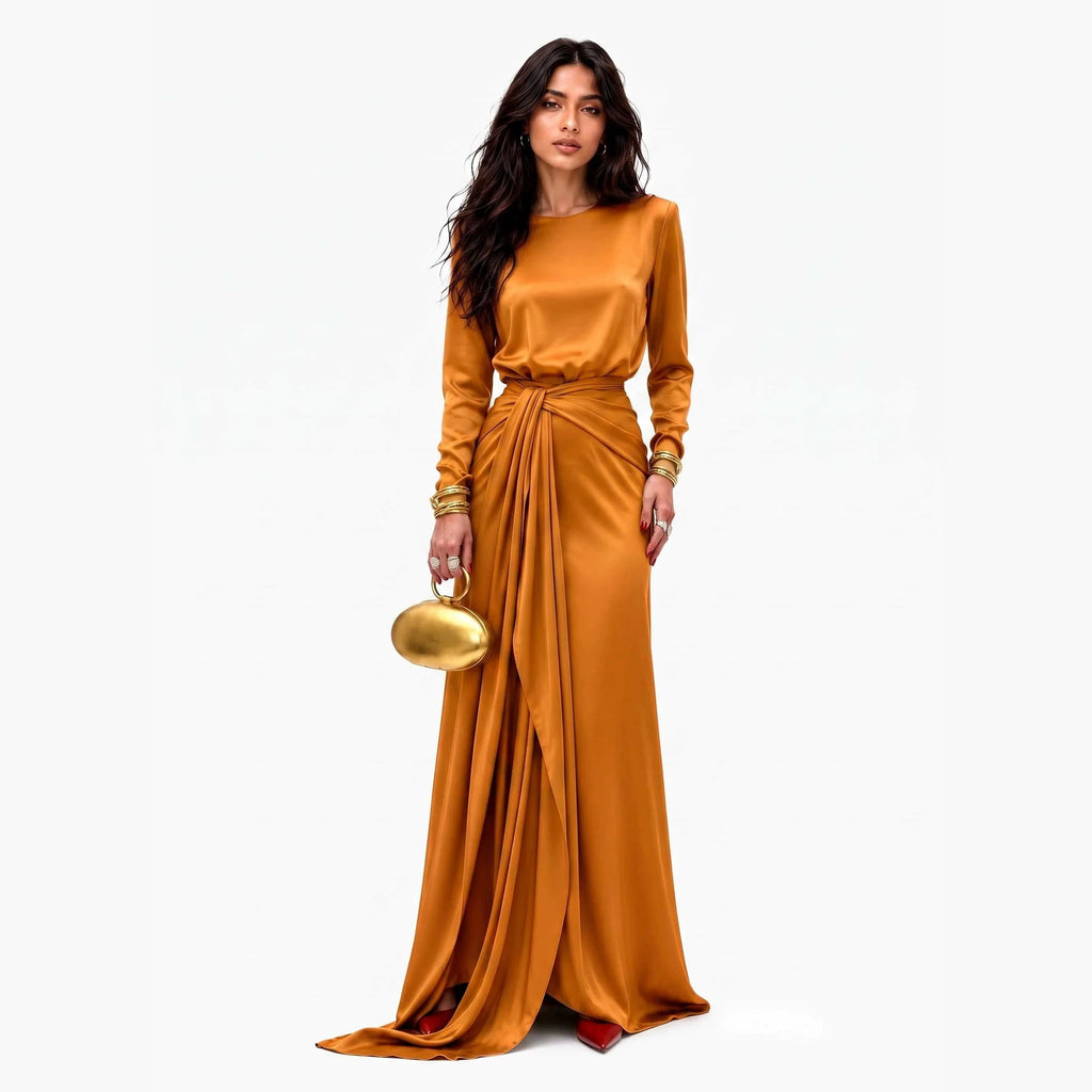 Langärmliges Damenkleid mit Kordelzug, japanischer Stil | LuxeStyle