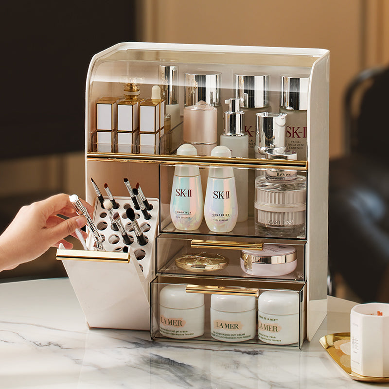 Kosmetikaufbewahrungsbox mit Pinsel- und Lippenstiftfach – Bild 2 | LuxeStyle