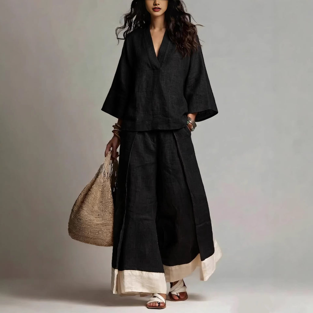 2-teiliges Leinen-Set «Provence» – Hemd & Wide-Leg-Hose
