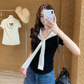 Girly Color-Block Strick-Top mit Prinzessinnenärmeln
