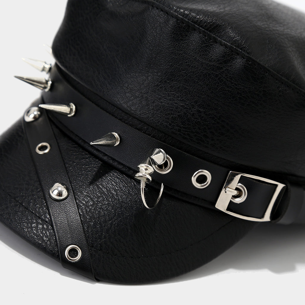 PU-Leder Newsboy Cap mit Totenkopf-Nieten