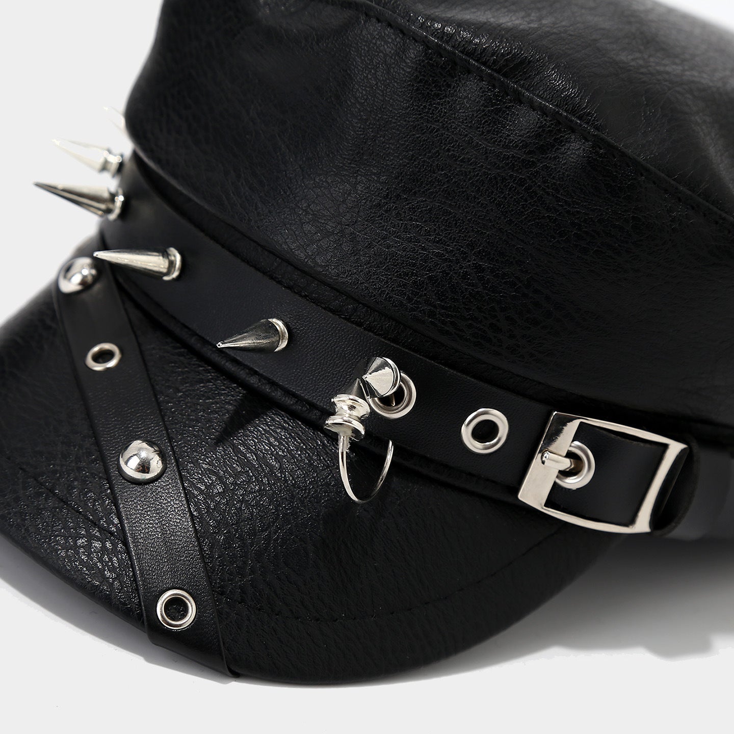 PU-Leder Newsboy Cap mit Totenkopf-Nieten