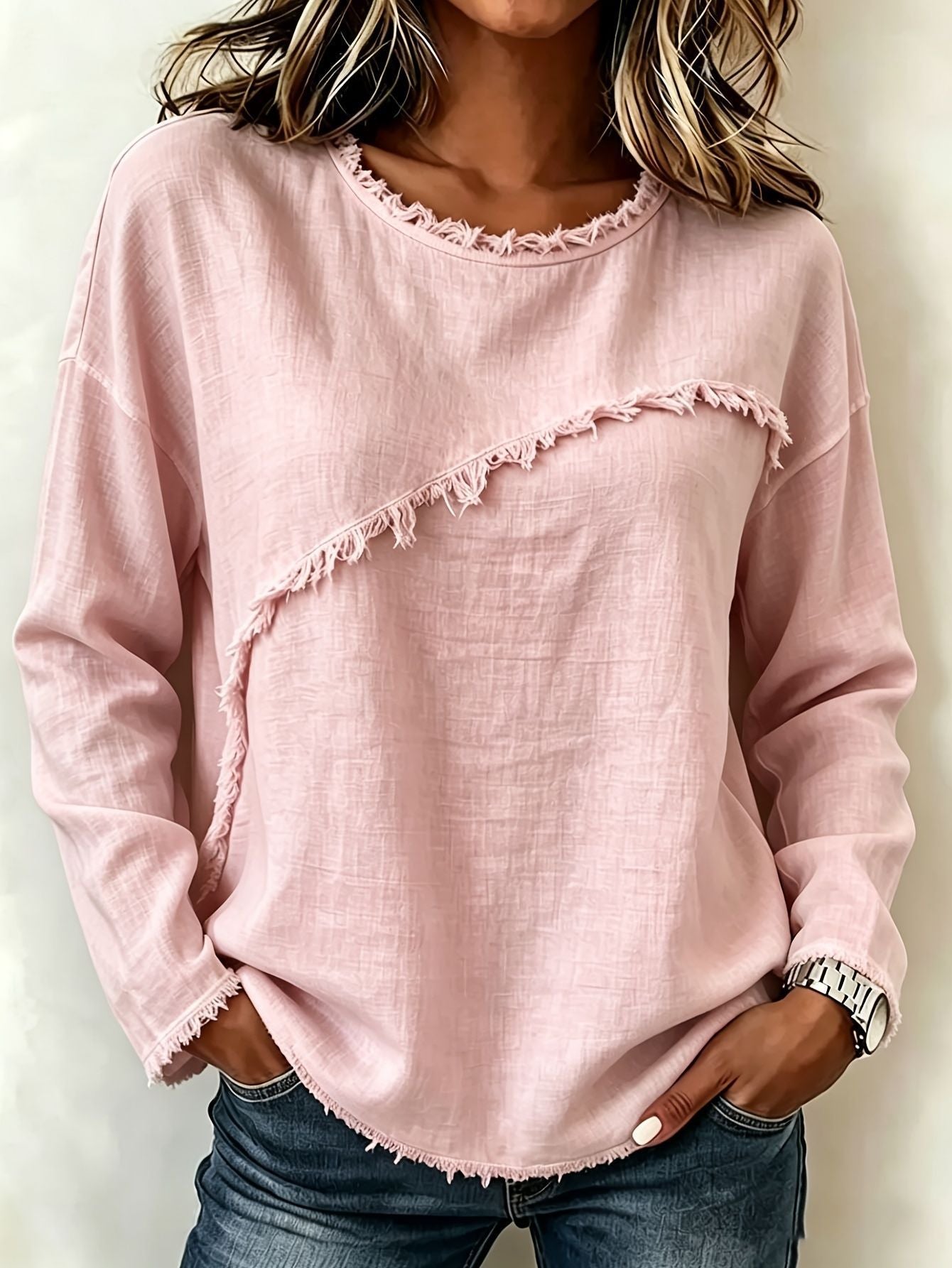 Spitzenbesetztes Langarmshirt mit Rundhals