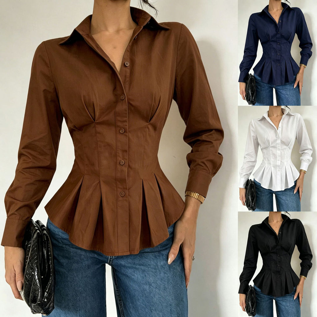 Langarm-Shirt mit gefalteter Taille – Bild 2 | LuxeStyle
