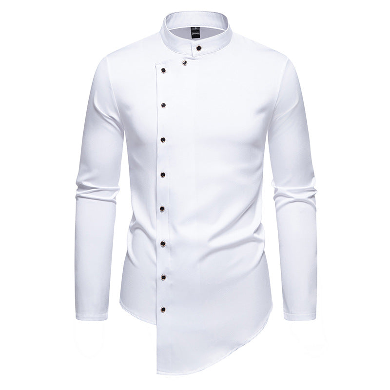 Herren Langarmhemd mit Stehkragen und asymmetrischem Saum – Bild 3 | LuxeStyle