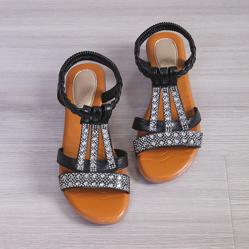 Keilabsatz-Sandalen mit Strass und Peep Toe – Bild 5 | LuxeStyle
