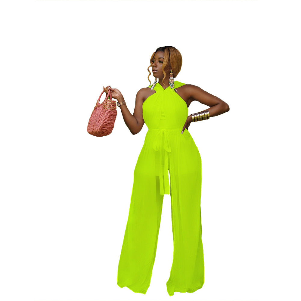Mesh-Jumpsuit mit Schnürung