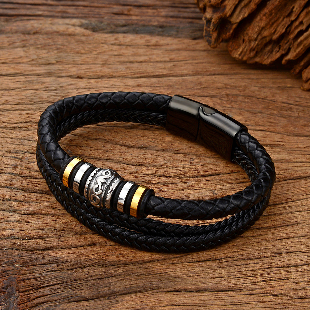 Geflochtenes Lederarmband aus Titanstahl
