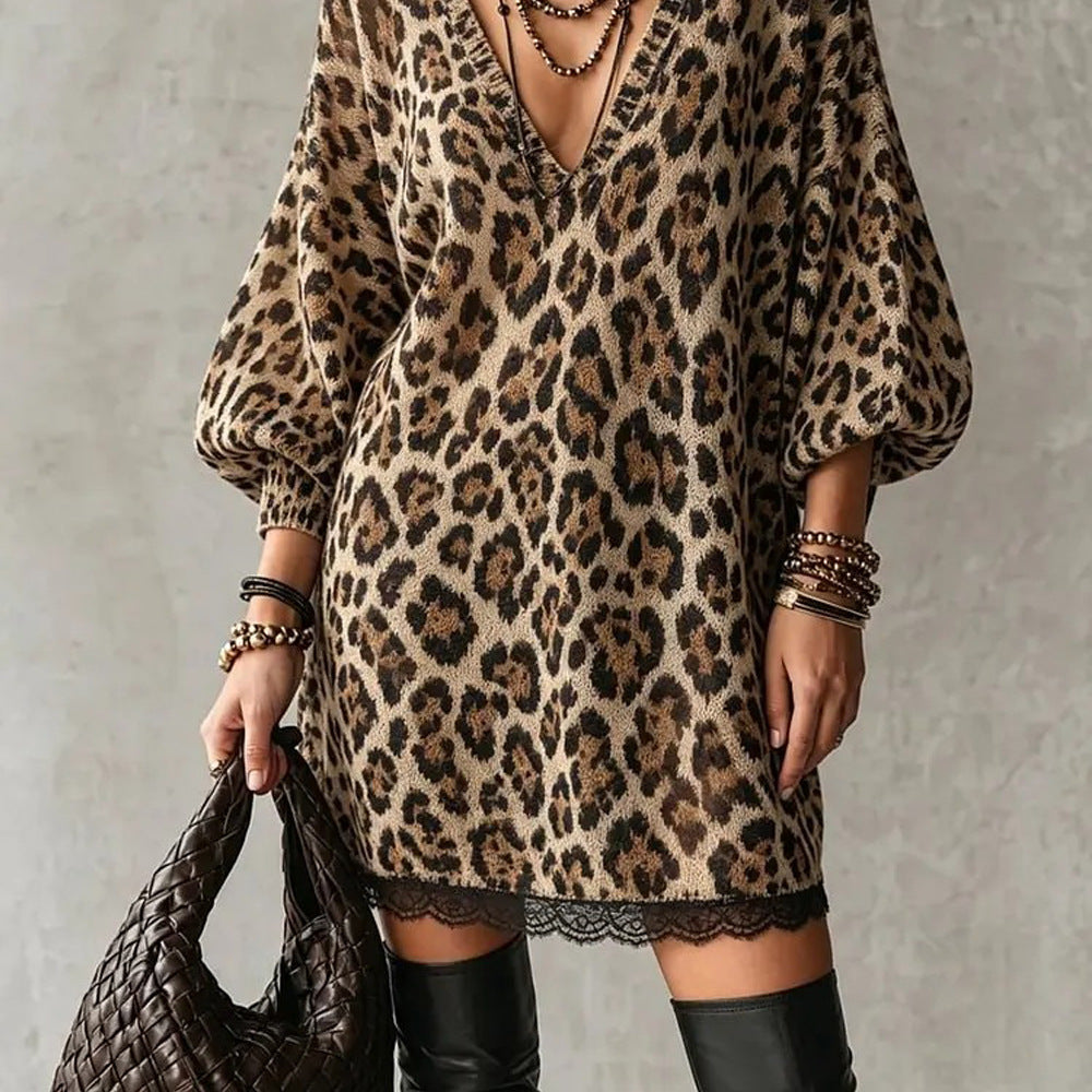 Leoparden‑Print‑Kleid mit Stick‑Panel | LuxeStyle