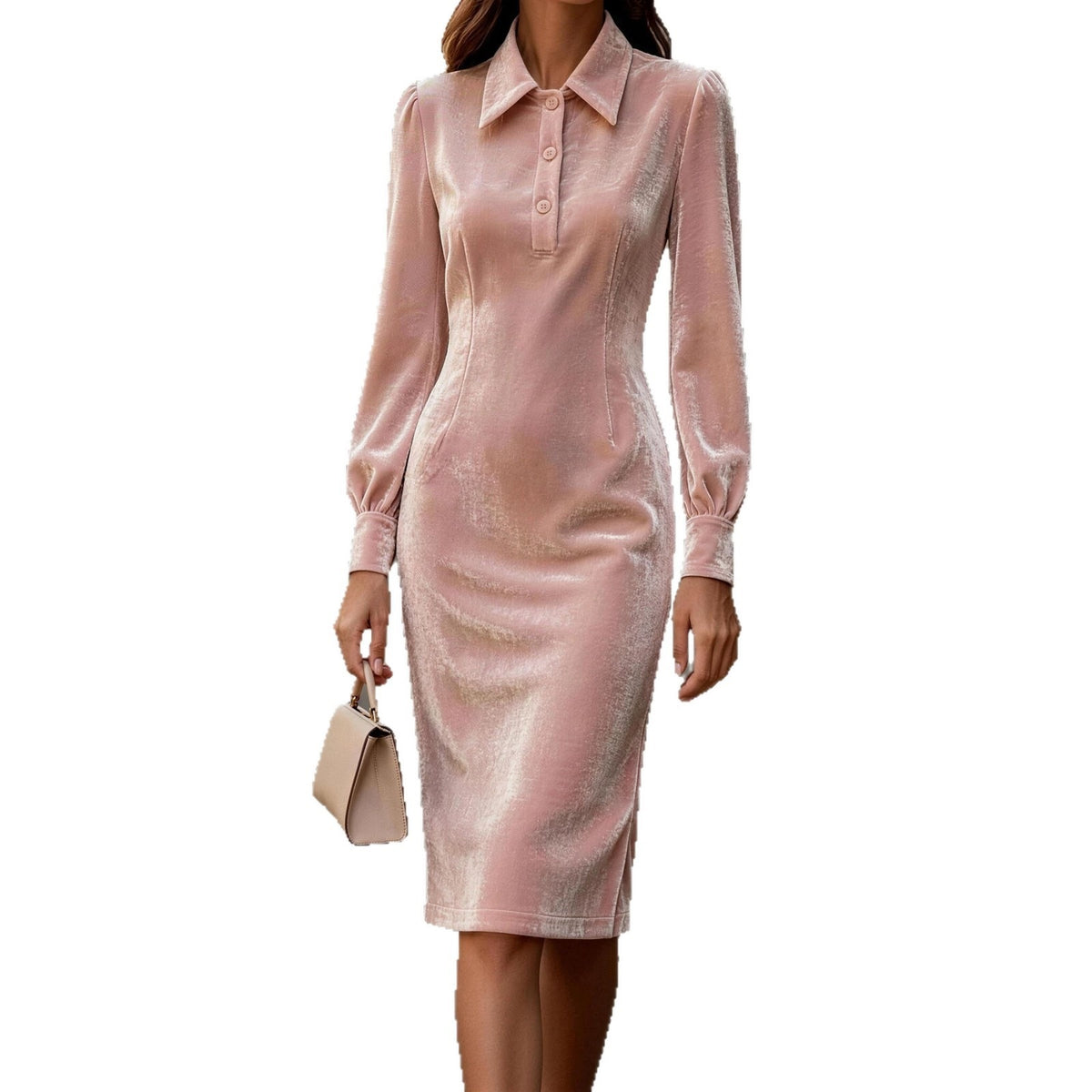 Elegantes Midikleid aus Samt mit Polokragen – Bild 2 | LuxeStyle