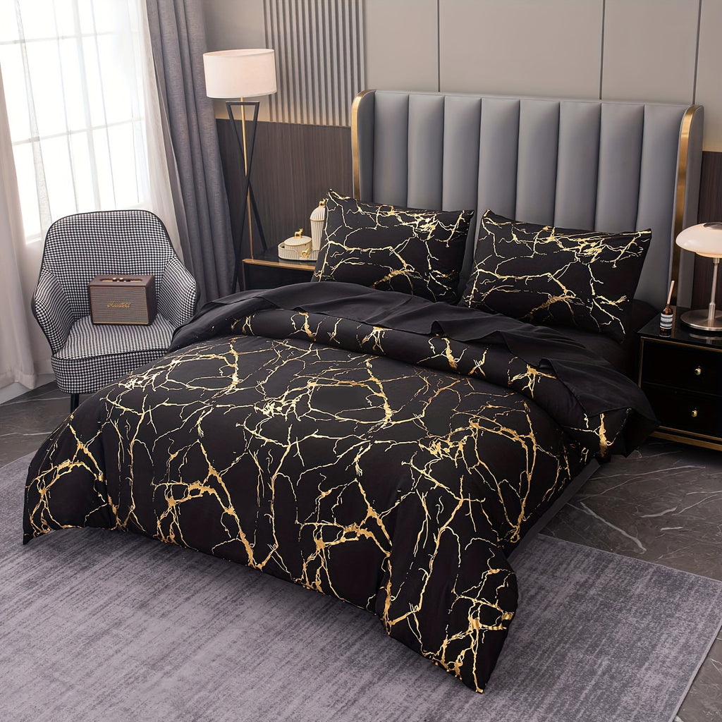 Marmor-Bettwäsche-Set mit Goldfolien-Muster