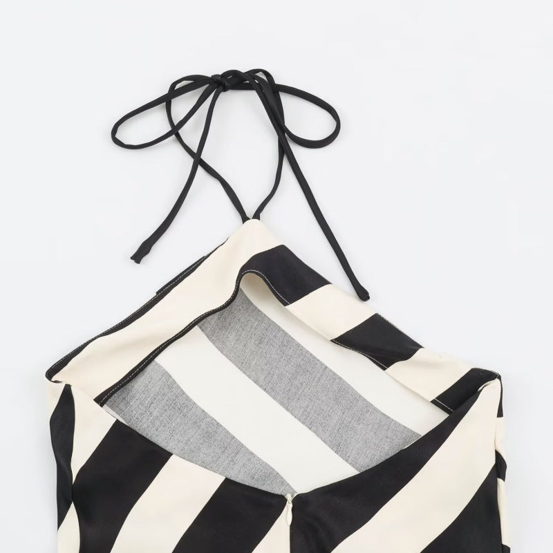 Asymmetrisches gestreiftes Neckholder-Kleid – Bild 4 | LuxeStyle