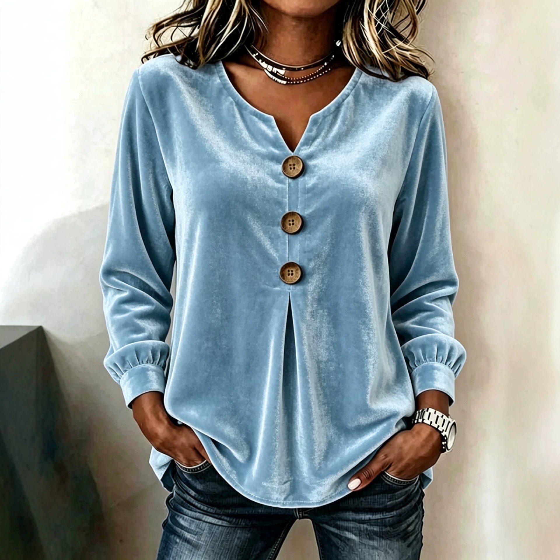 Elegante Samtbluse mit V-Ausschnitt